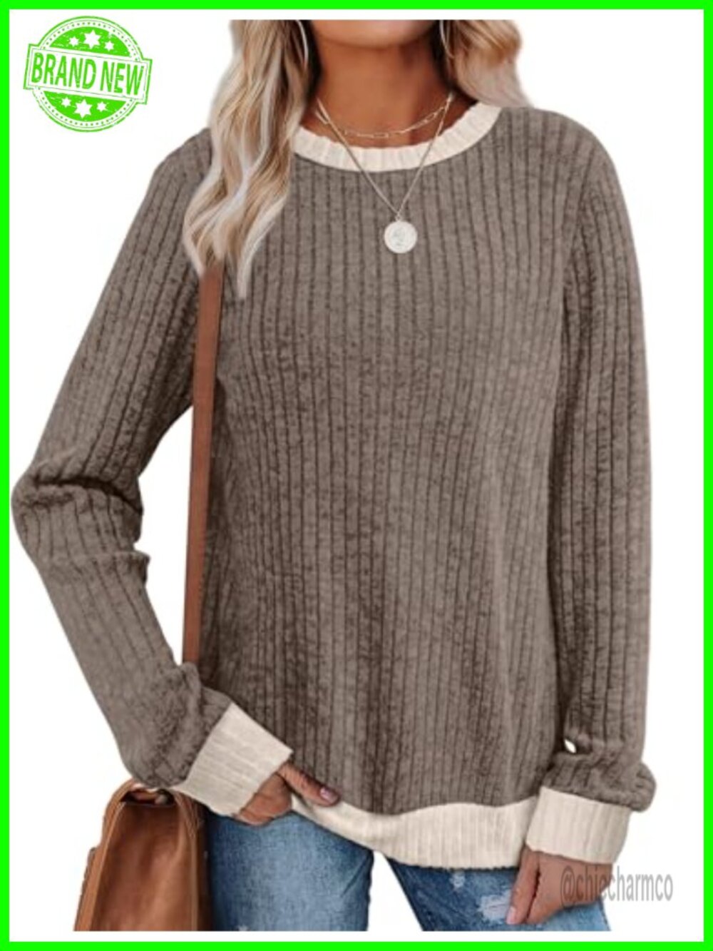 Womens Lightweight Color Block Sweater Tunic Top Long Sleeve Loose Fit Fall